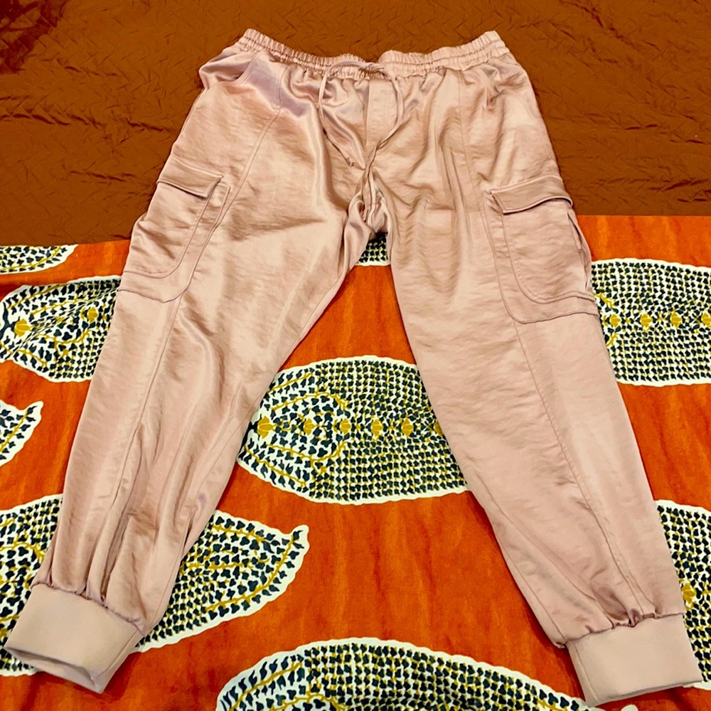 NWOT INC Blush Satin Drawstring Joggers Sz XL